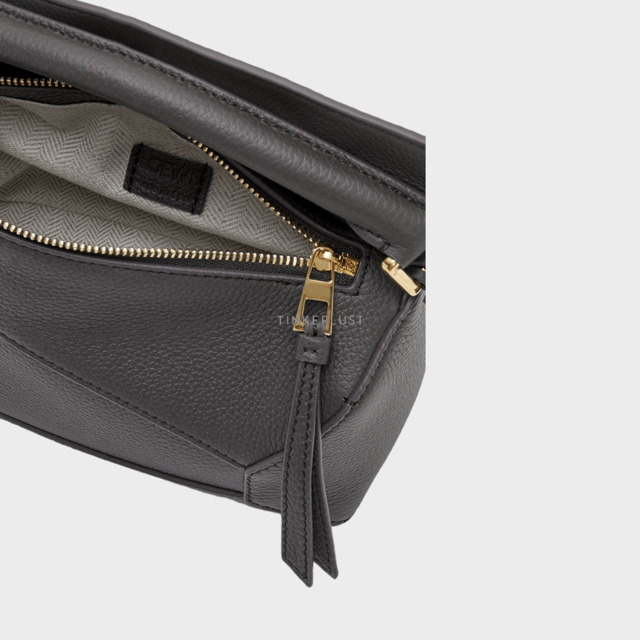 Loewe Mini Puzzle Bag in Dark Grey Soft Grained Calfskin Satchel