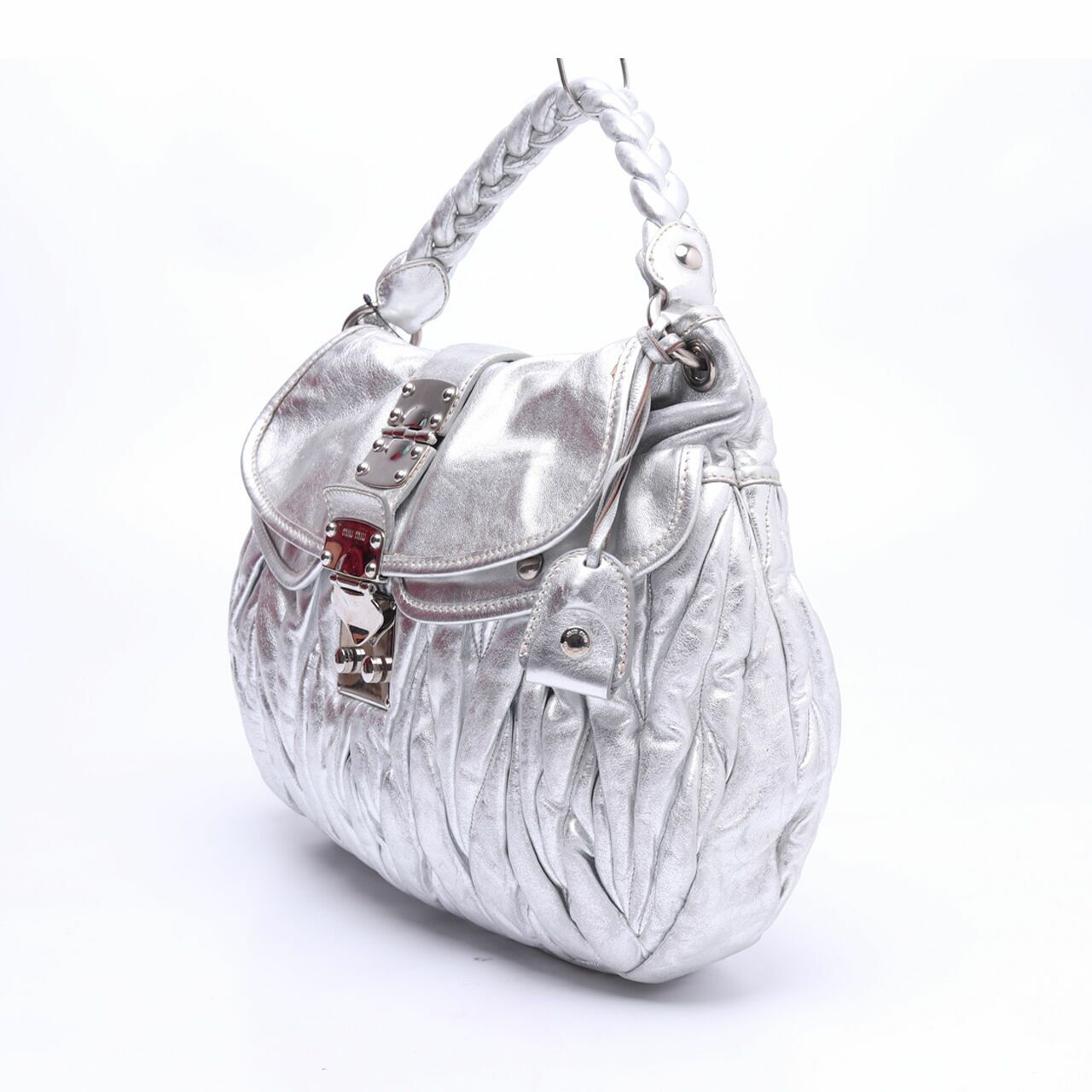 Miu Miu Nappa Matelasse Sliver Leather Coffer Hand Bag