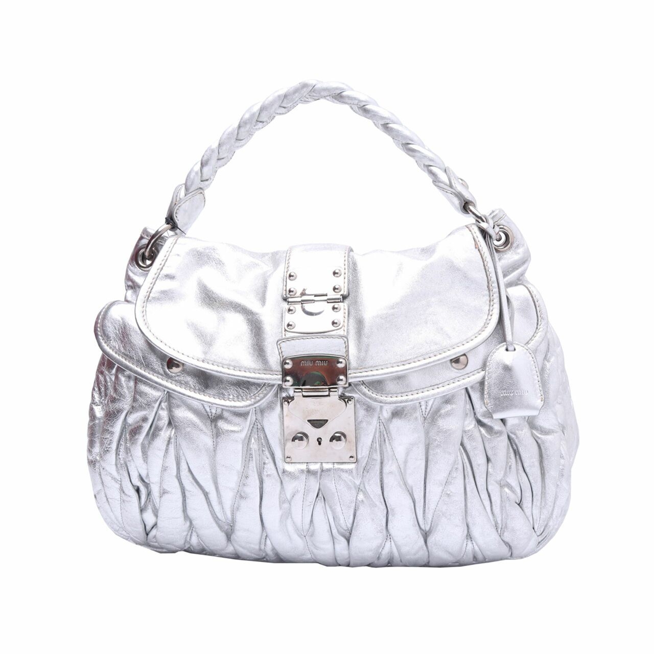 Miu Miu Nappa Matelasse Sliver Leather Coffer Hand Bag