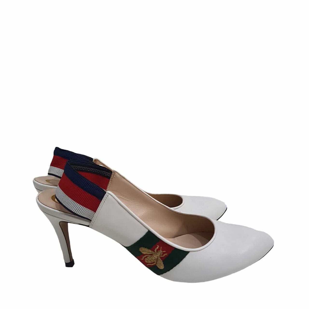 Gucci White Sylvie Elastic Slingback Pumps Heels