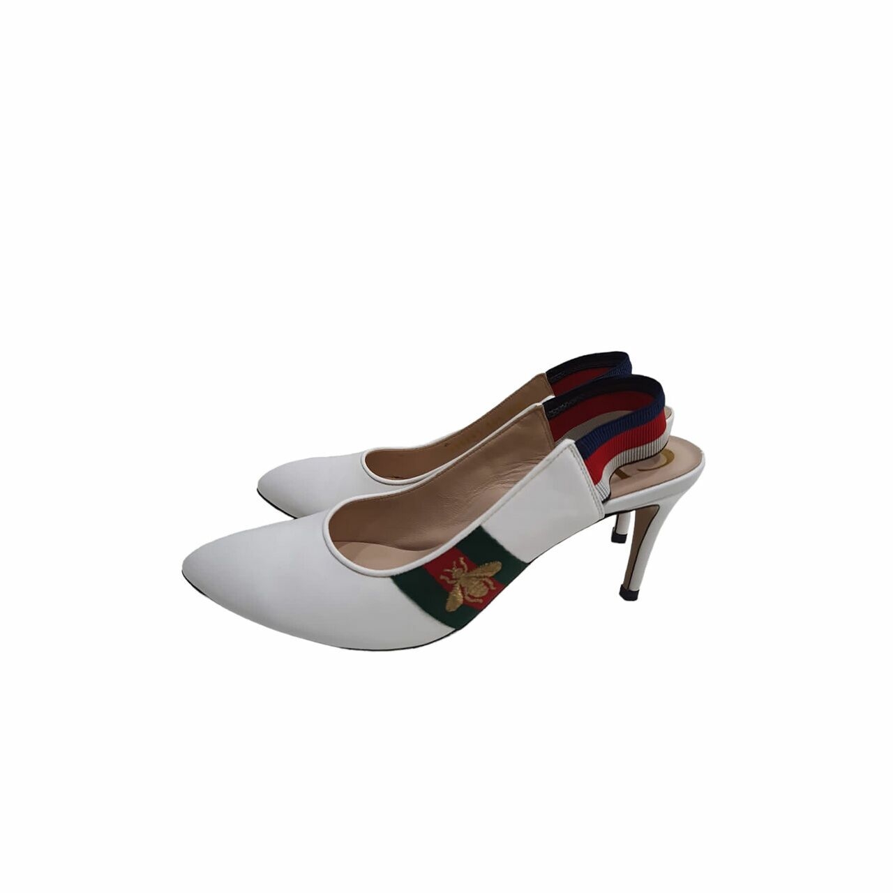 Gucci White Sylvie Elastic Slingback Pumps Heels