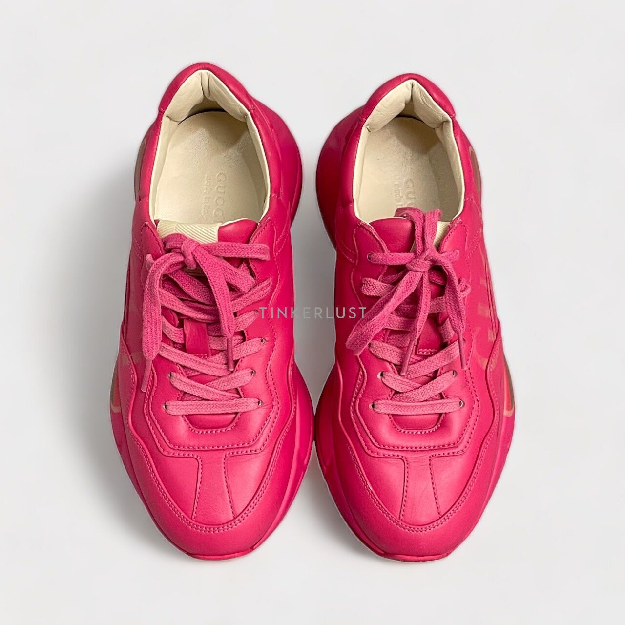 Gucci Pink Leather Rhyton Logo Print Low Top Sneakers