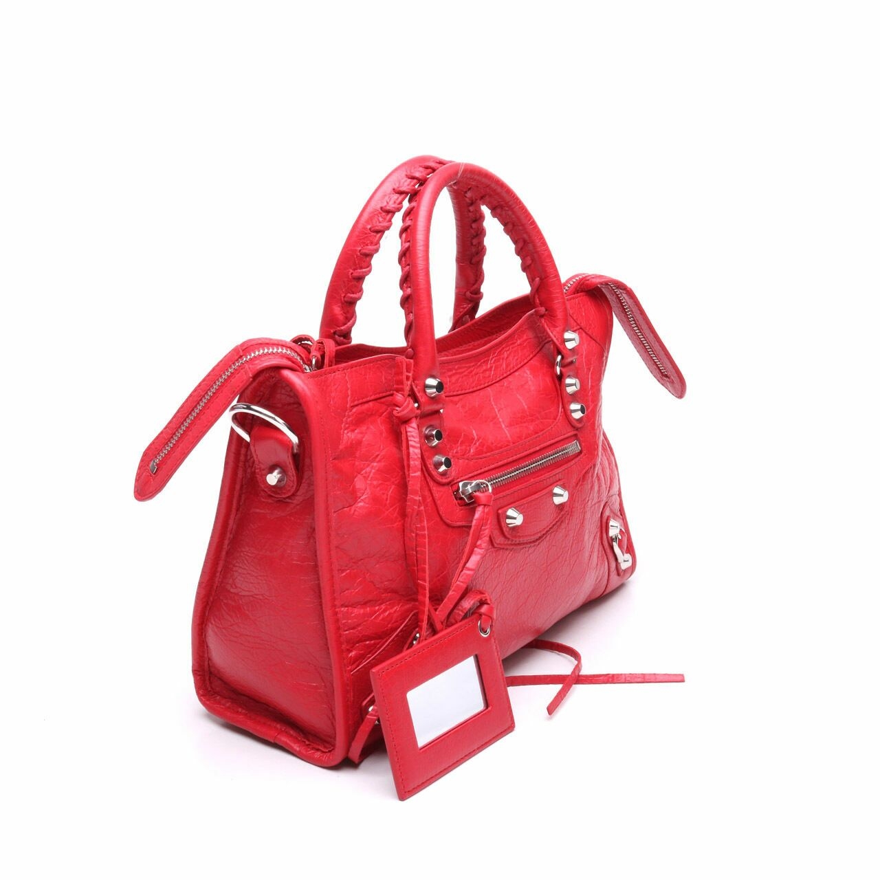 Balenciaga Lambskin Small City Red SHW Logo Strap Satchel Bag