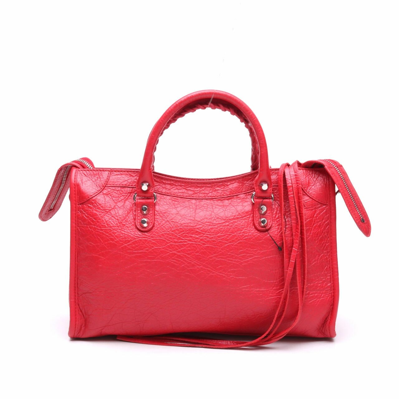 Balenciaga Lambskin Small City Red SHW Logo Strap Satchel Bag