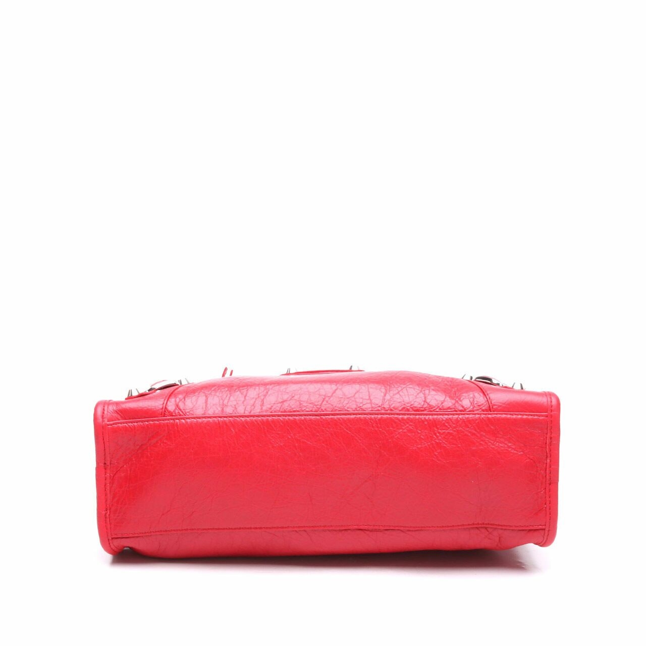 Balenciaga Lambskin Small City Red SHW Logo Strap Satchel Bag