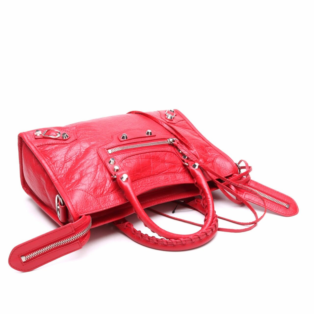 Balenciaga Lambskin Small City Red SHW Logo Strap Satchel Bag