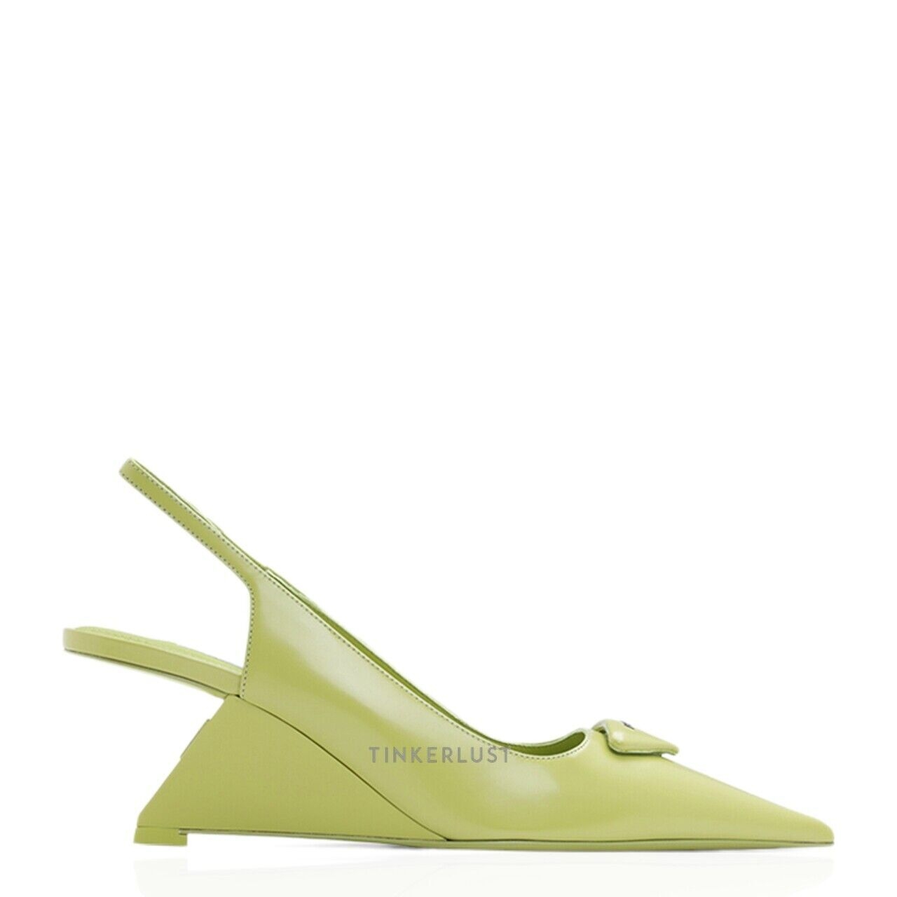 Prada Triangle Logo Slingback Pumps 65mm in Lime Green Brushed Leather Wedges