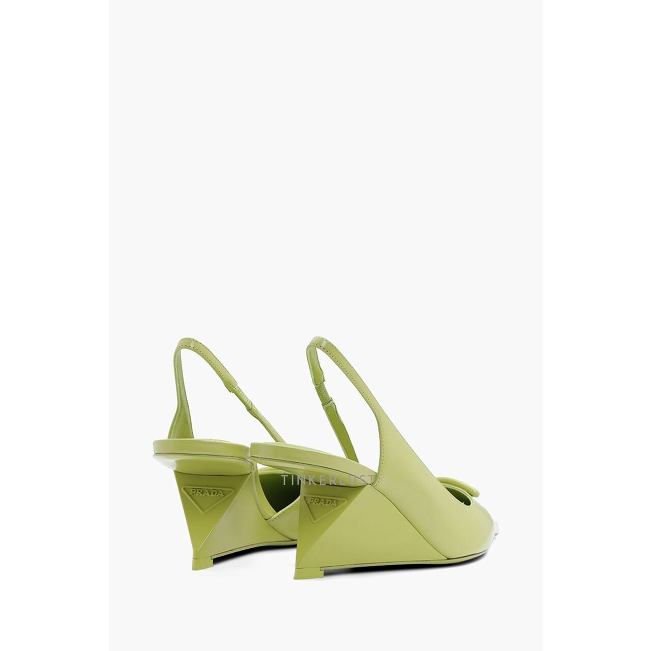 Prada Triangle Logo Slingback Pumps 65mm in Lime Green Brushed Leather Wedges