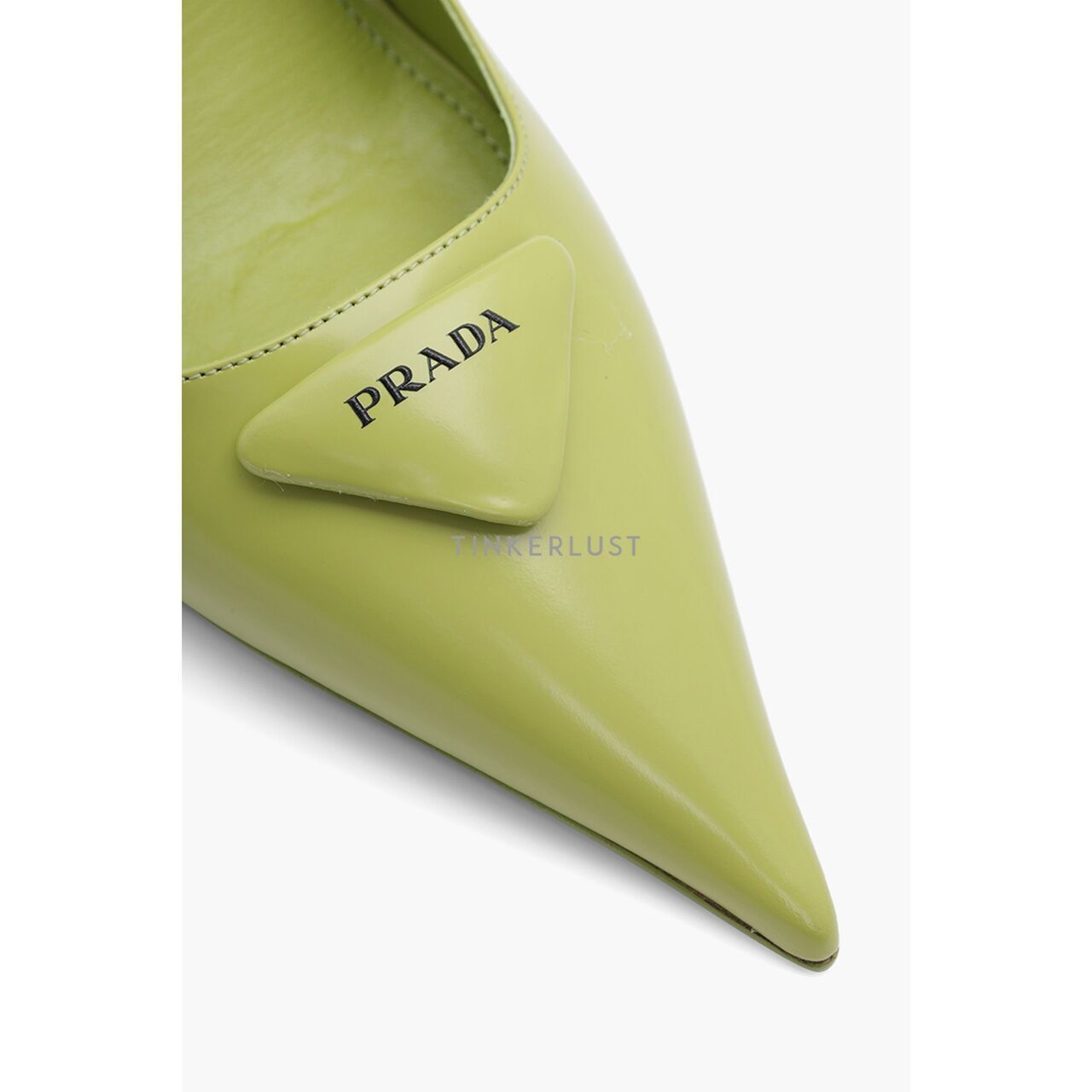 Prada Triangle Logo Slingback Pumps 65mm in Lime Green Brushed Leather Wedges