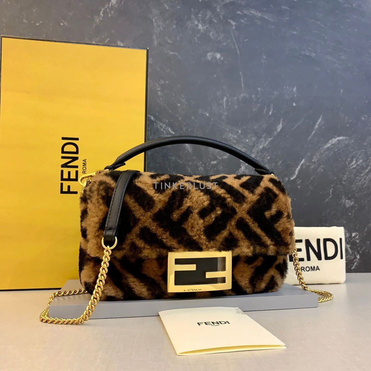 Fendi Mini Baguette FF Brown Black GHW Satchel