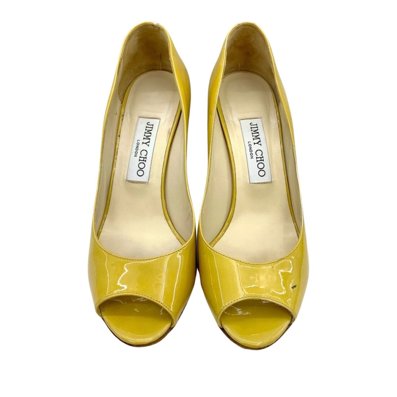 Jimmy Choo Yellow Patent Leather Open-toe Wedges