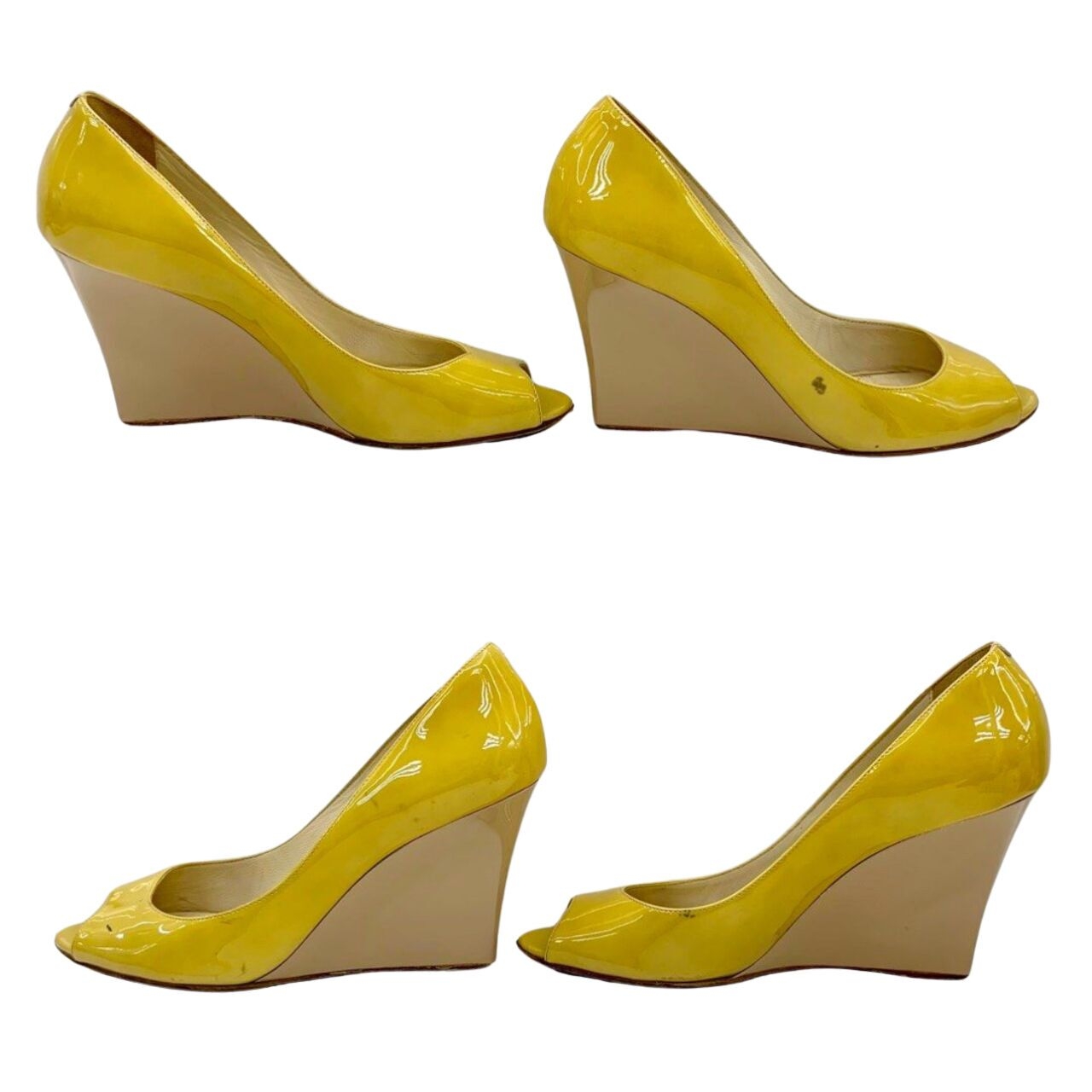 Jimmy Choo Yellow Patent Leather Open-toe Wedges