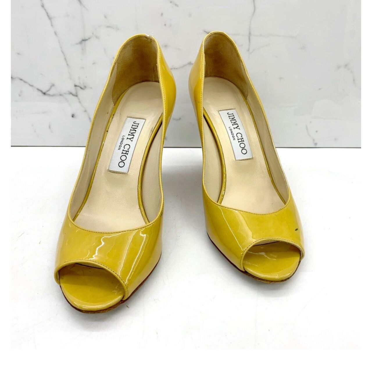 Jimmy Choo Yellow Patent Leather Open-toe Wedges