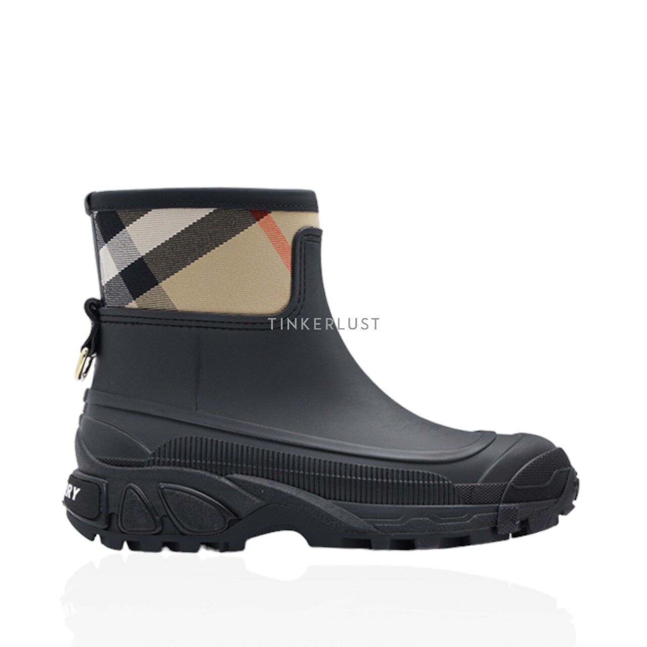 Burberry Women House Check Panel Rain Boots in Black/Archive Beige Boots