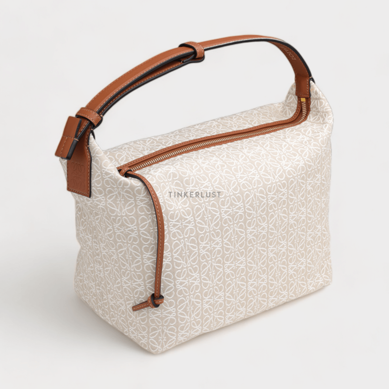 Loewe Cubi Bag in Ecru/Tan with Mini Anagram Jacquard and Calfskin Shoulder Bag