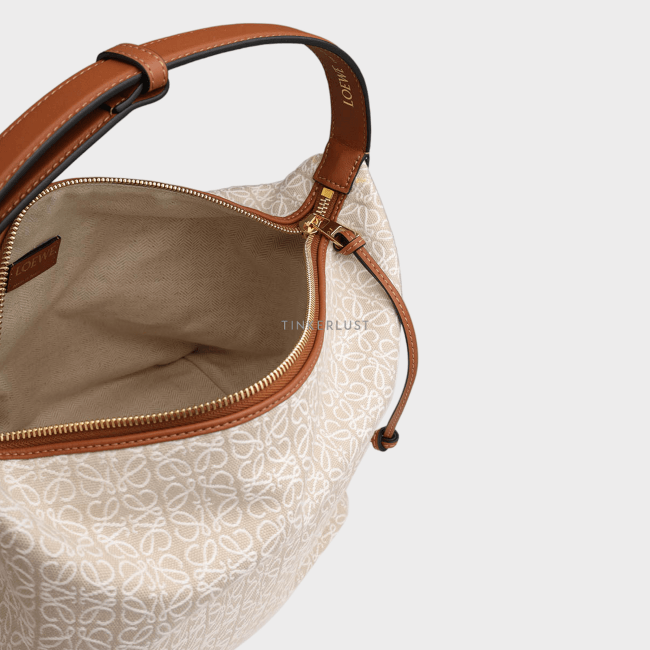 Loewe Cubi Bag in Ecru/Tan with Mini Anagram Jacquard and Calfskin Shoulder Bag