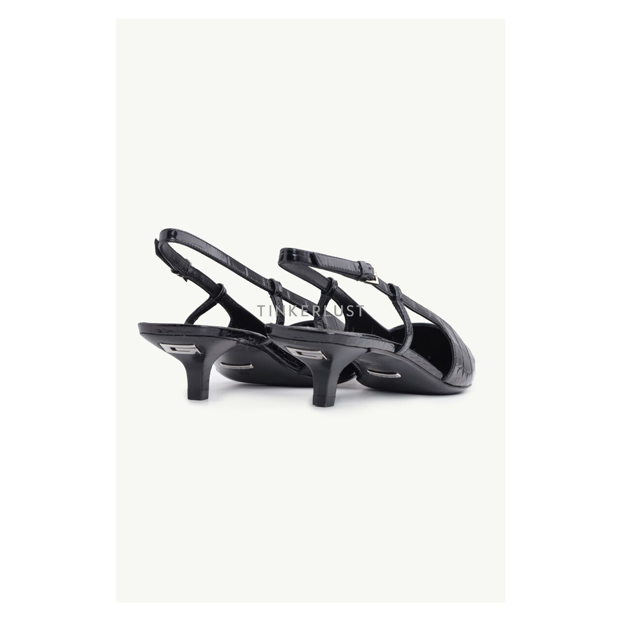 Gucci Women Aria Low-Heel Slingback Pumps 35mm in Black Crocodile Print Leather