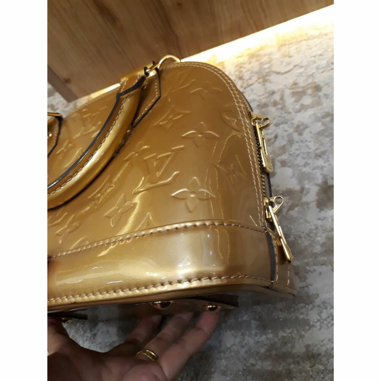 Louis Vuitton BB Alma Vernis Gold 2015 Satchel