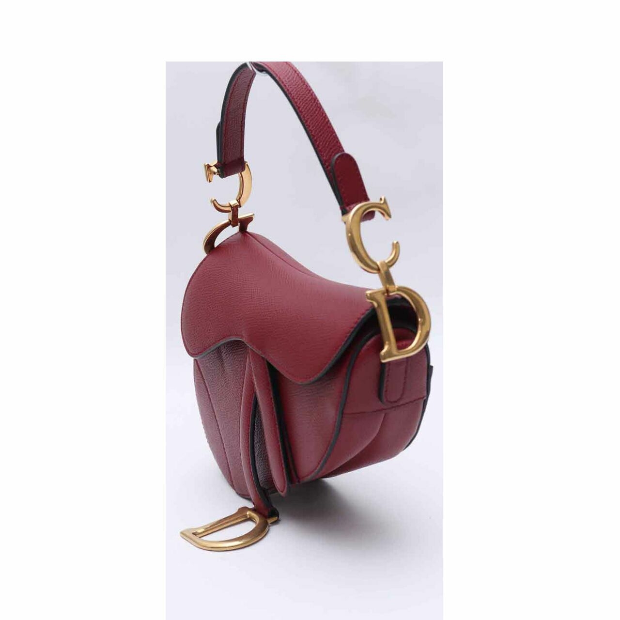 Christian Dior Saddle Red Wine Grained Handbag