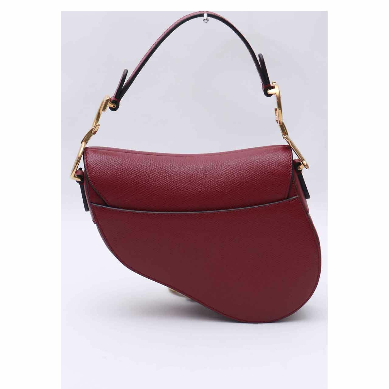 Christian Dior Saddle Red Wine Grained Handbag