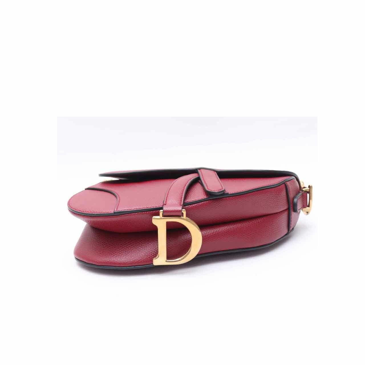 Christian Dior Saddle Red Wine Grained Handbag