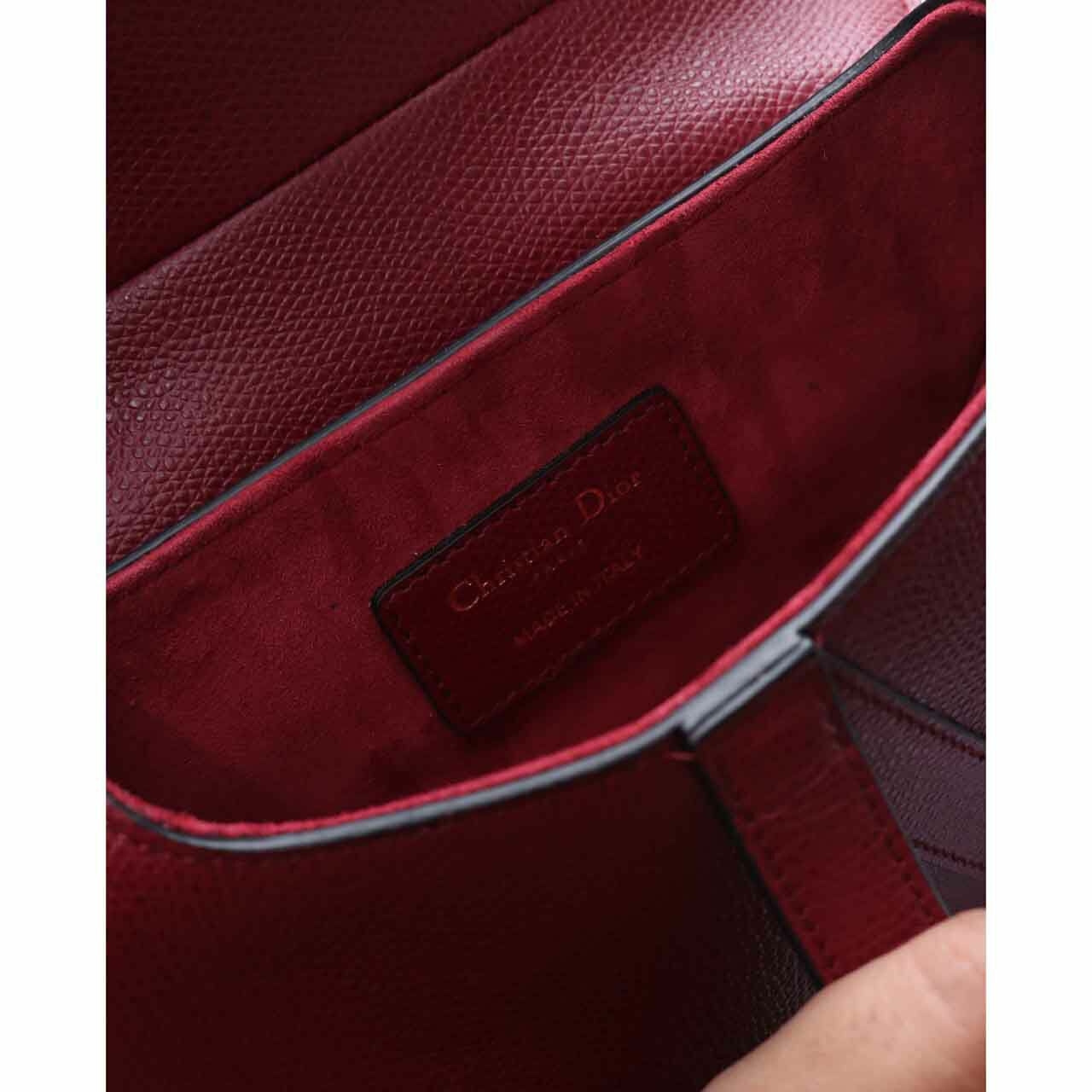 Christian Dior Saddle Red Wine Grained Handbag