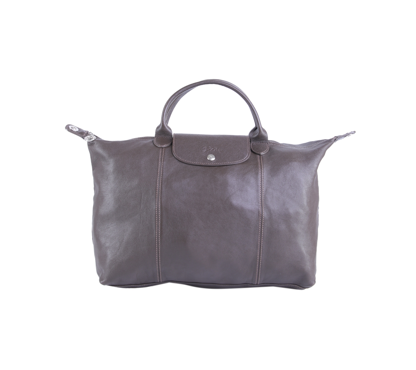 Longchamp Dark Brown Le Pliage Leather Tote Satchel