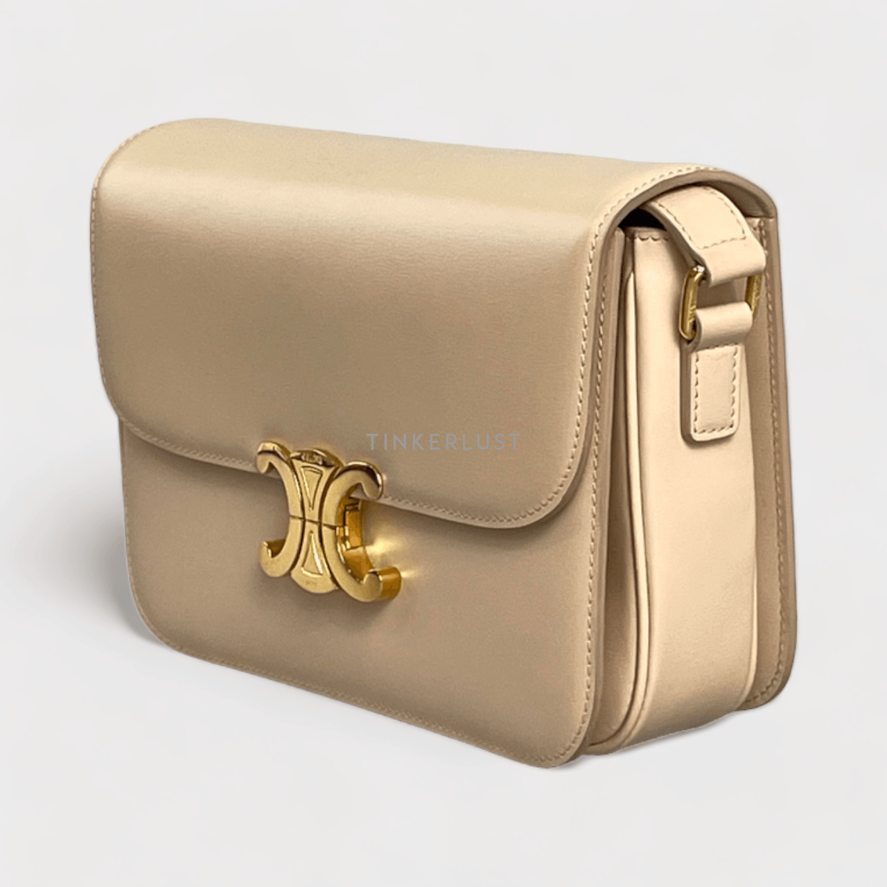 Celine Beige Smooth Leather Triomphe Medium Shoulder Bag