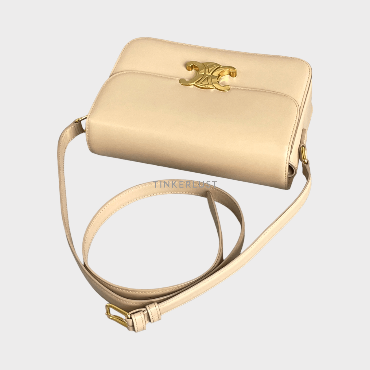 Celine Beige Smooth Leather Triomphe Medium Shoulder Bag