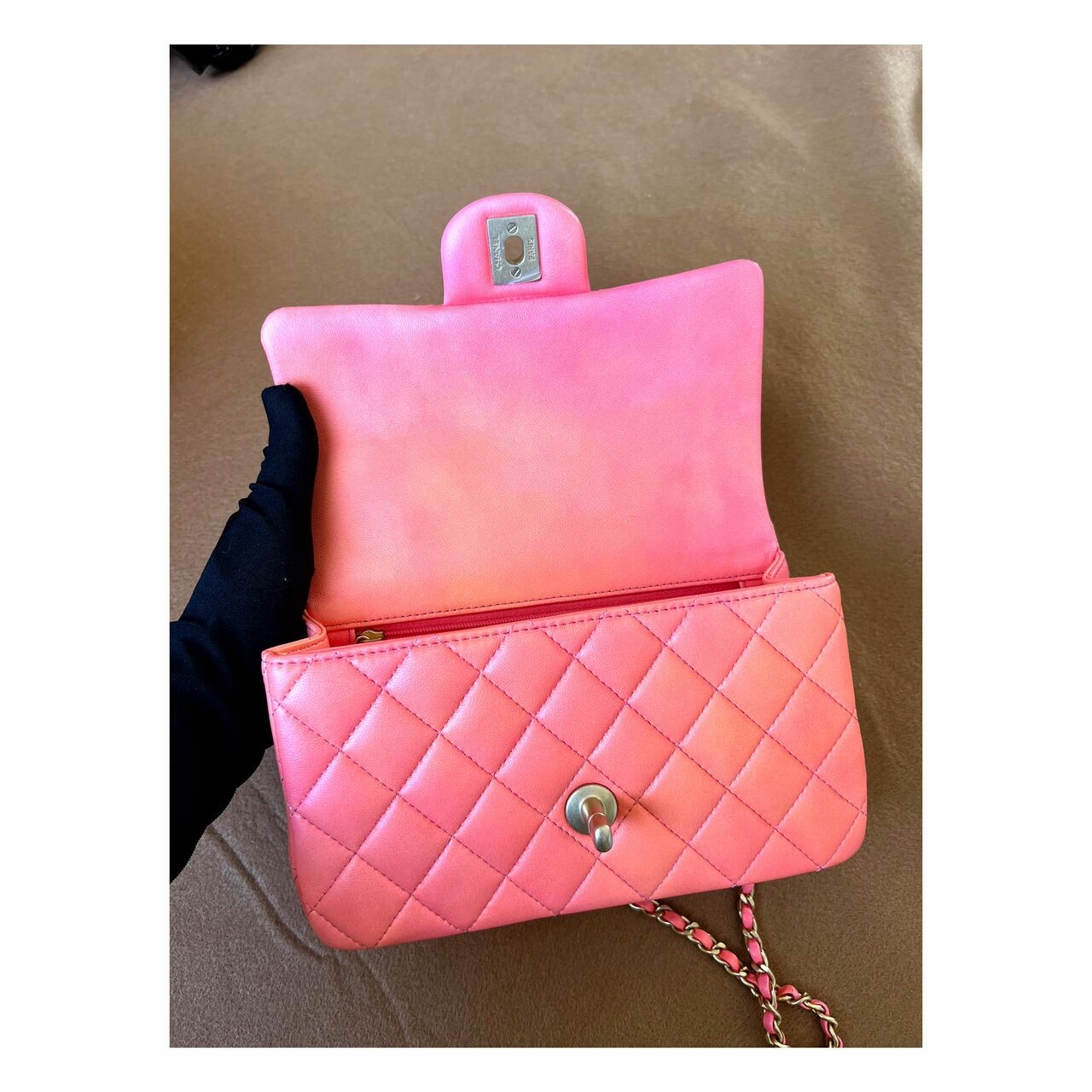 Chanel Mini Rectangle Top Handle Pink Ombre GHW chip 2022 Sathel Bag