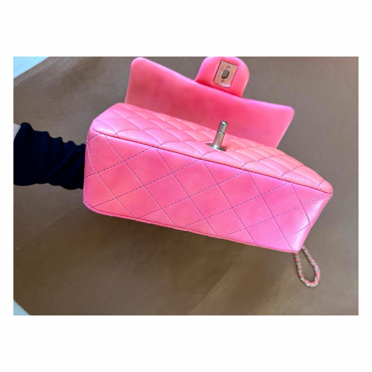 Chanel Mini Rectangle Top Handle Pink Ombre GHW chip 2022 Sathel Bag