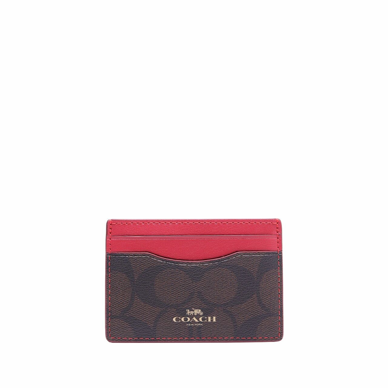 Coach Dark Brown & Red Signature Card Case