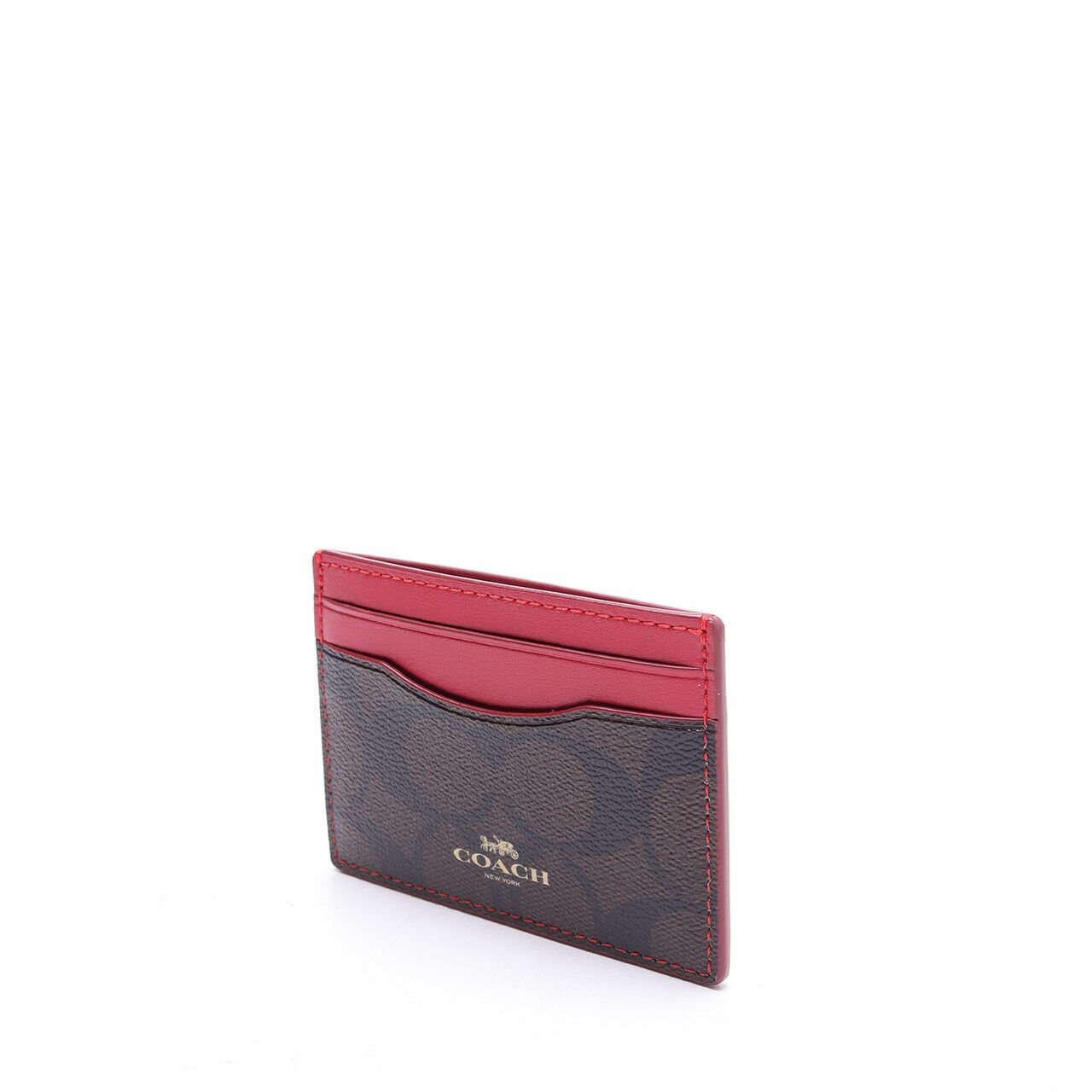 Coach Dark Brown & Red Signature Card Case