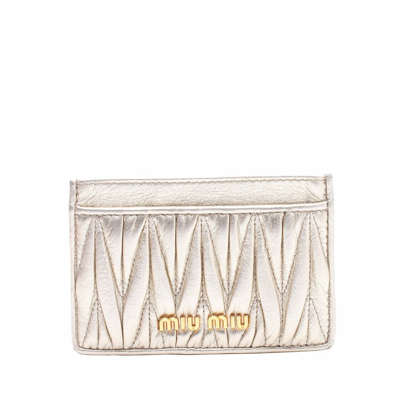 Miu Miu Matelasse Pirite Gold Leather Card Holder