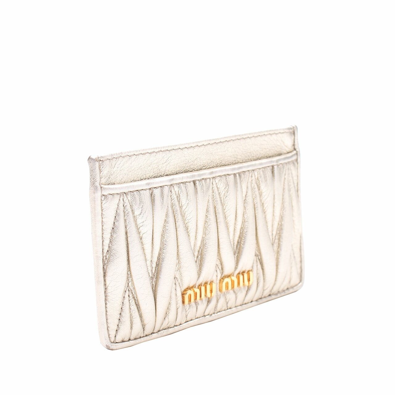 Miu Miu Matelasse Pirite Gold Leather Card Holder