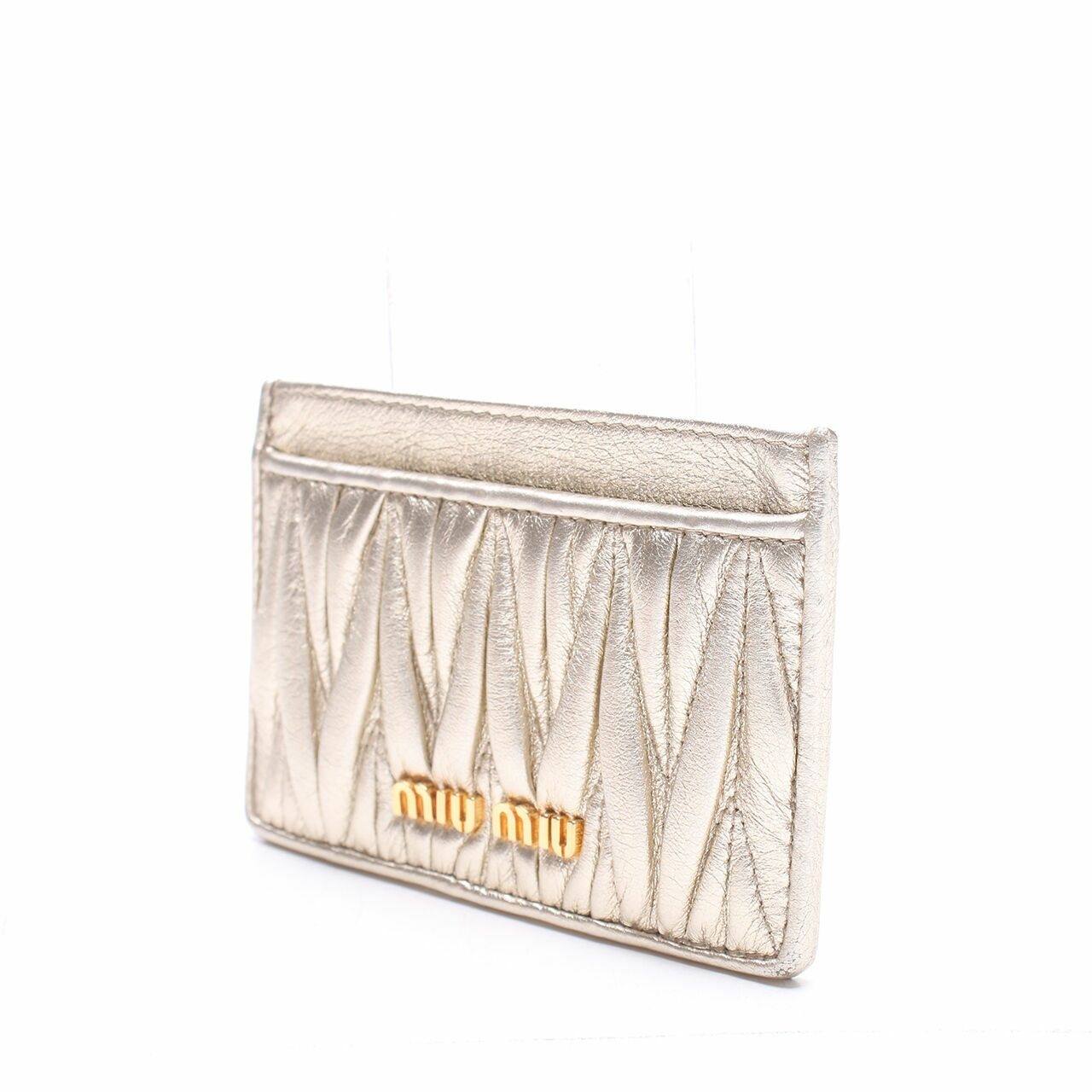 Miu Miu Matelasse Pirite Gold Leather Card Holder