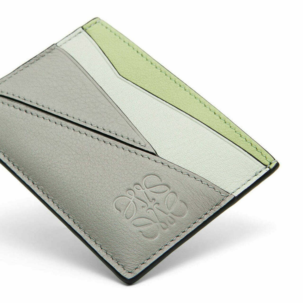 Loewe Puzzle Plain Card Holder Classic Calfskin Ash Grey/Light Celadon