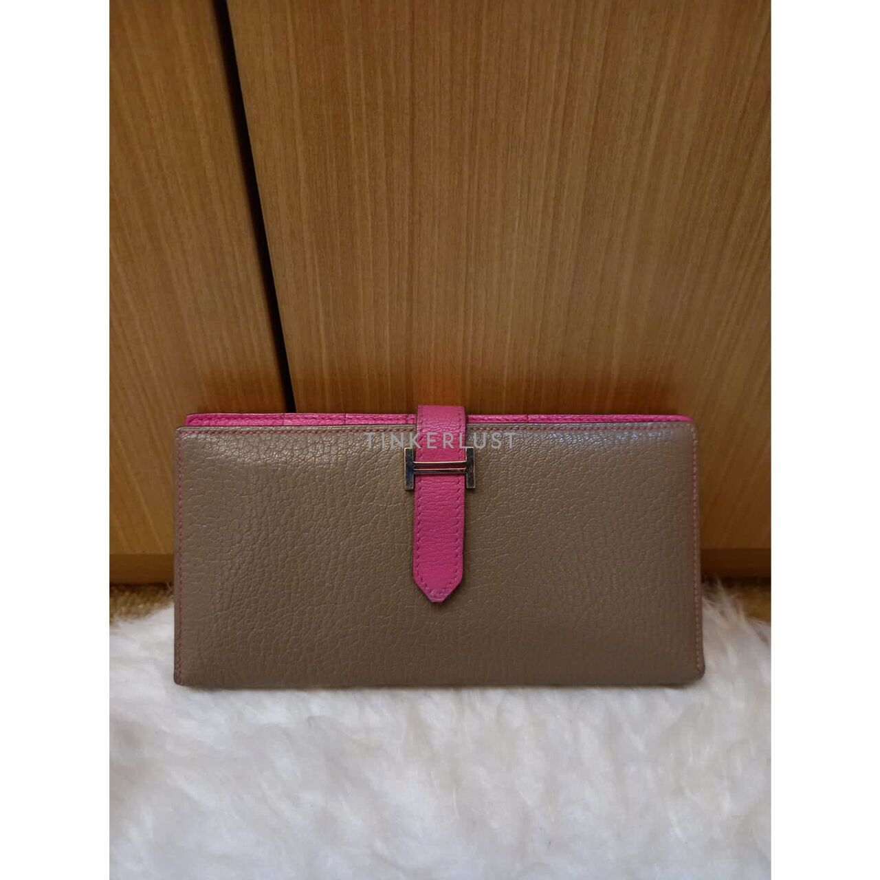 Hermes Bearn Pink Grey #O Square PHW Wallet