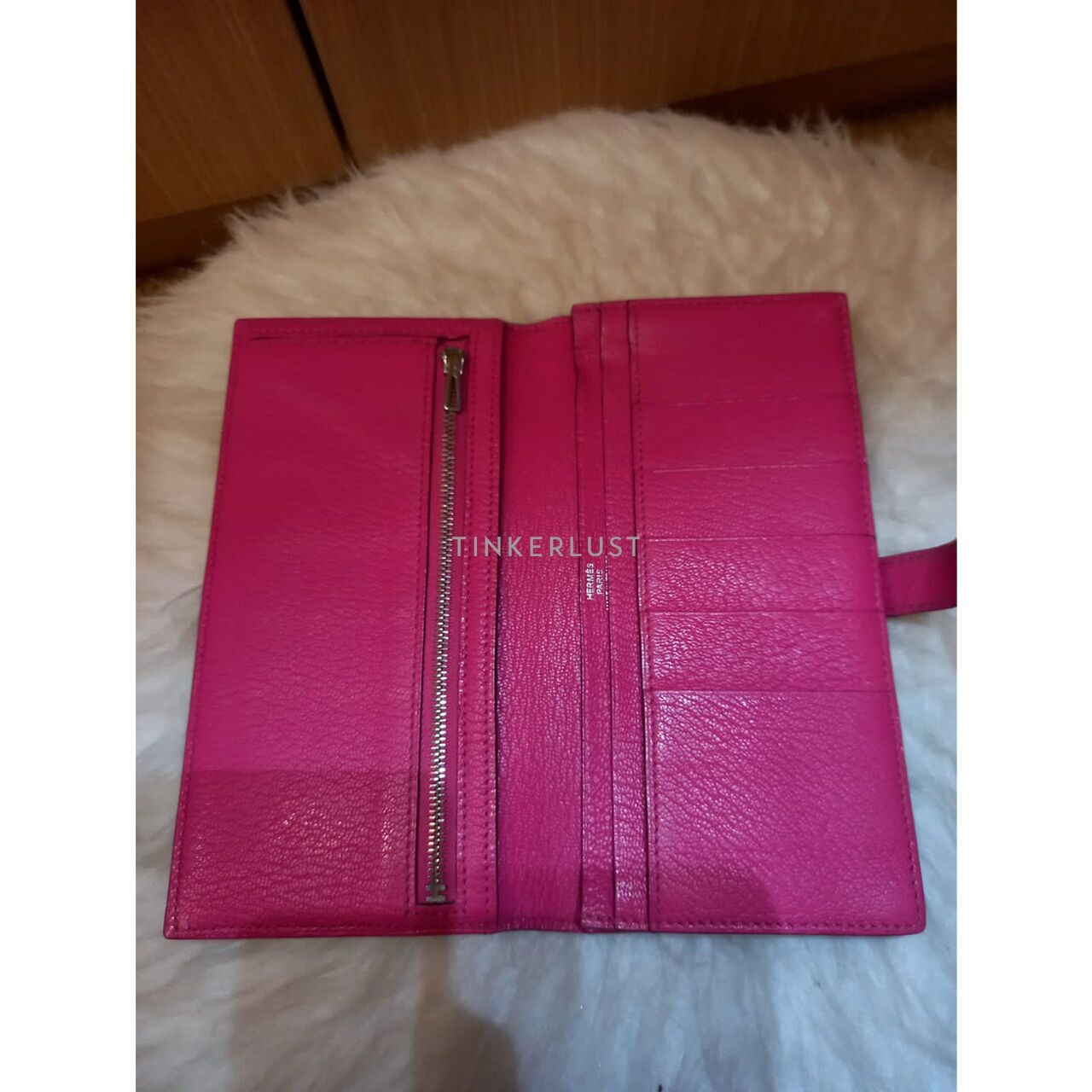 Hermes Bearn Pink Grey #O Square PHW Wallet