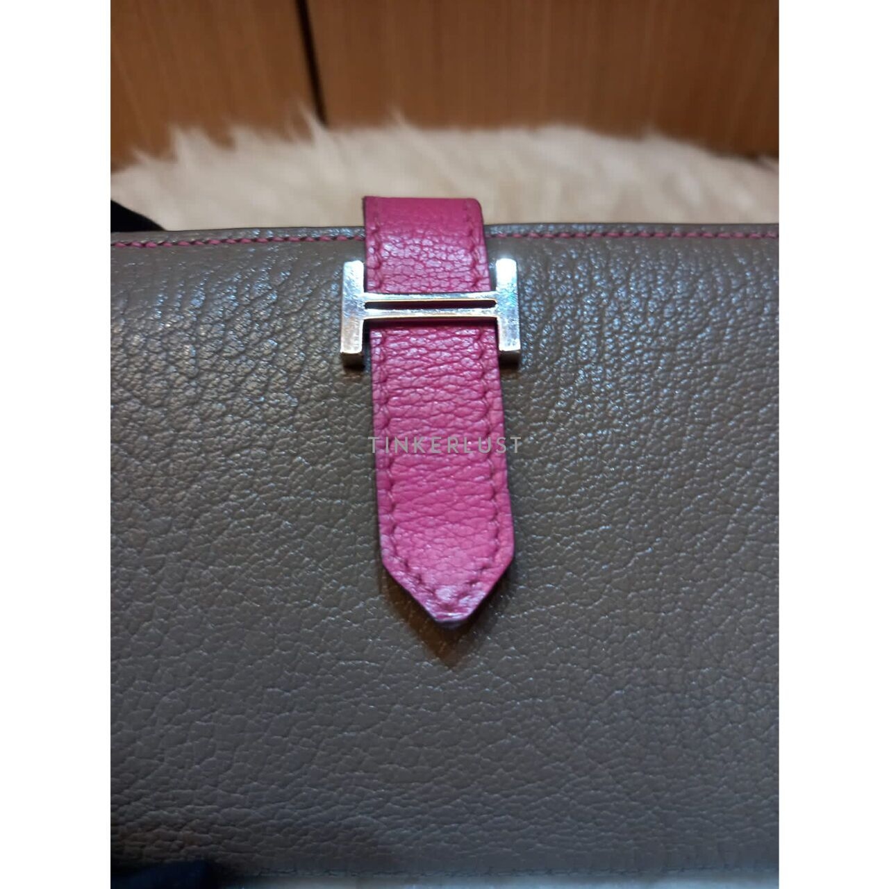 Hermes Bearn Pink Grey #O Square PHW Wallet