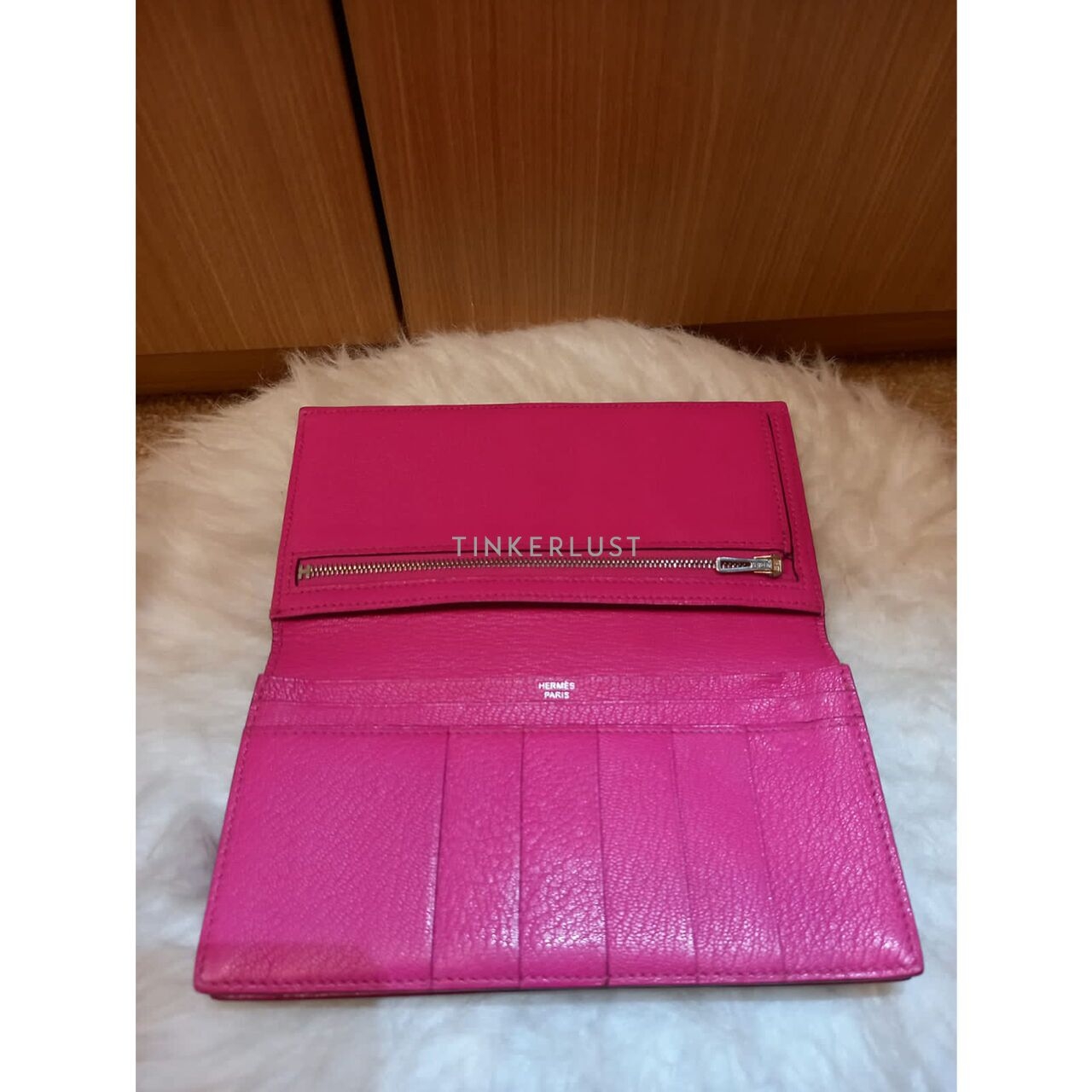 Hermes Bearn Pink Grey #O Square PHW Wallet