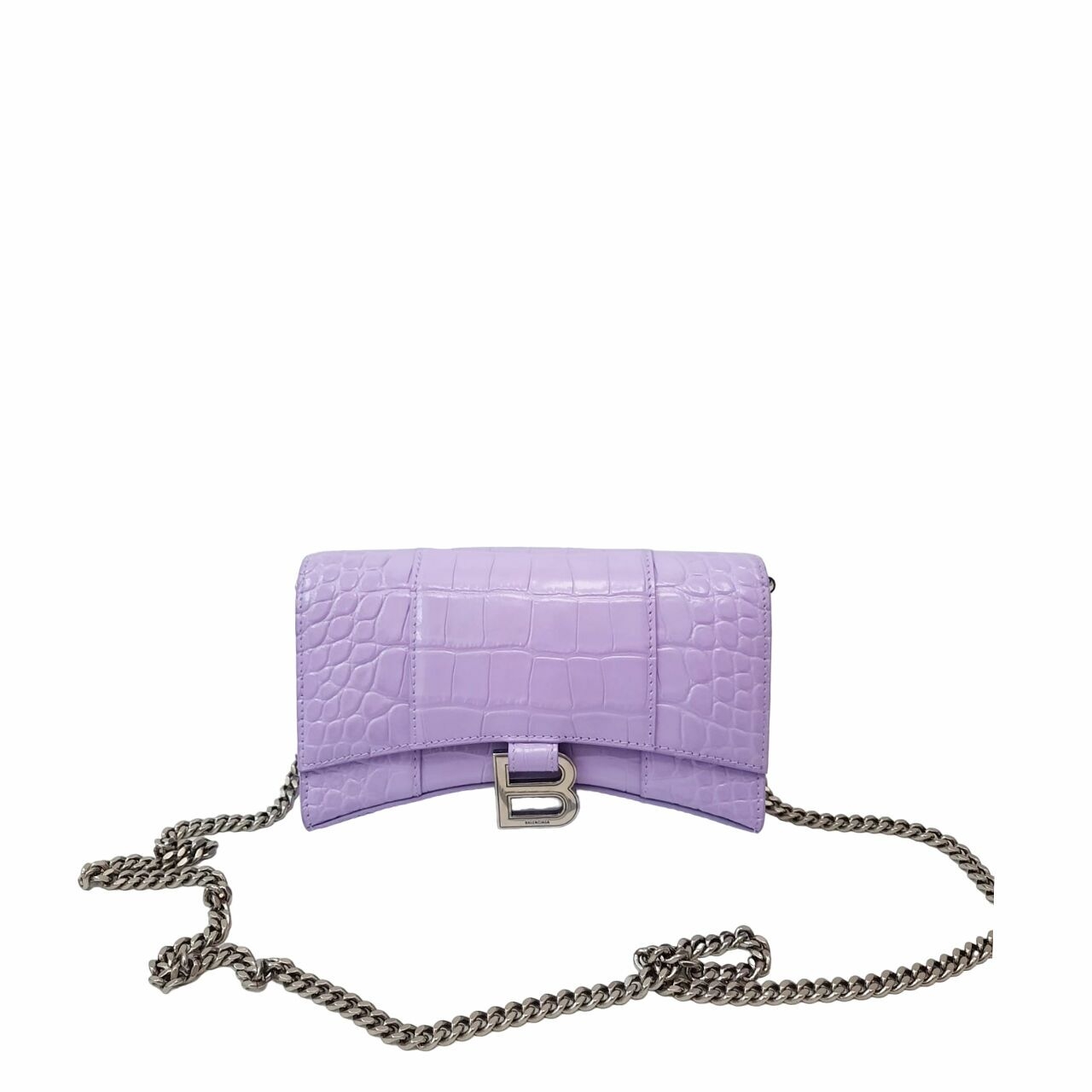 Balenciaga Hourglass WOC Croco Embossed Soft Lilac SHW Sling Bag