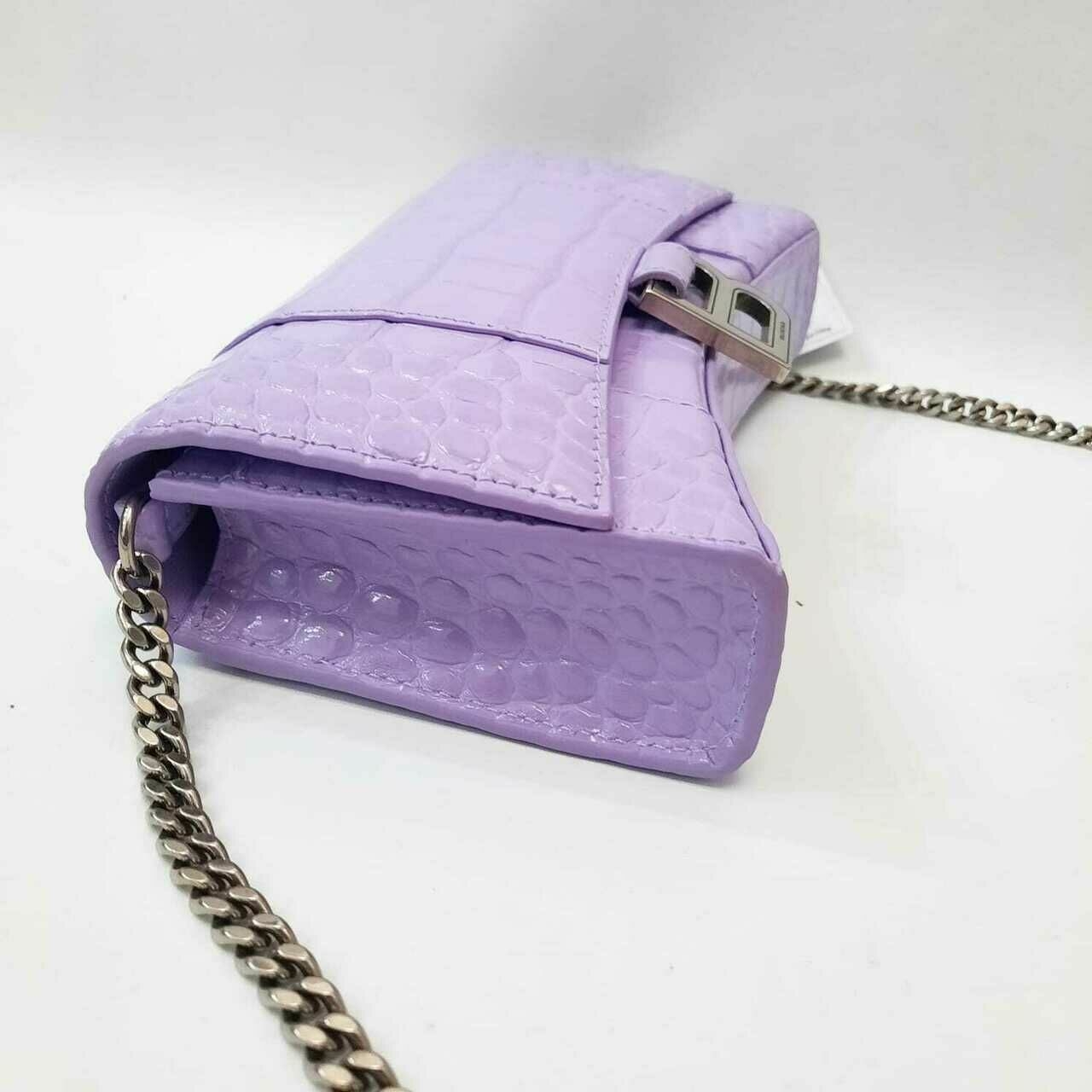 Balenciaga Hourglass WOC Croco Embossed Soft Lilac SHW Sling Bag