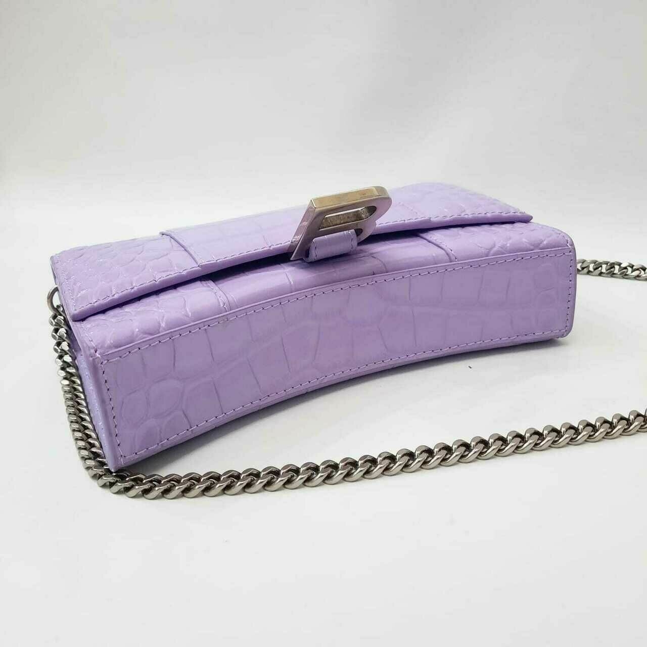 Balenciaga Hourglass WOC Croco Embossed Soft Lilac SHW Sling Bag