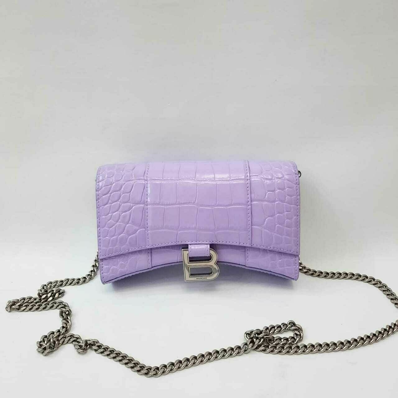 Balenciaga Hourglass WOC Croco Embossed Soft Lilac SHW Sling Bag