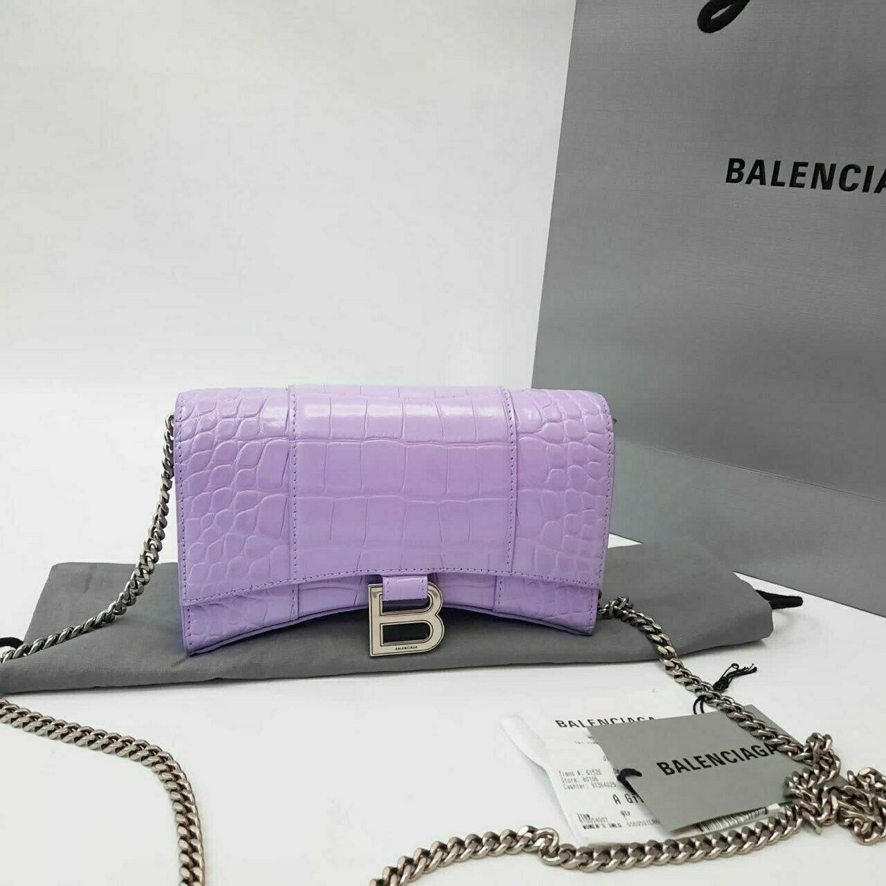 Balenciaga Hourglass WOC Croco Embossed Soft Lilac SHW Sling Bag