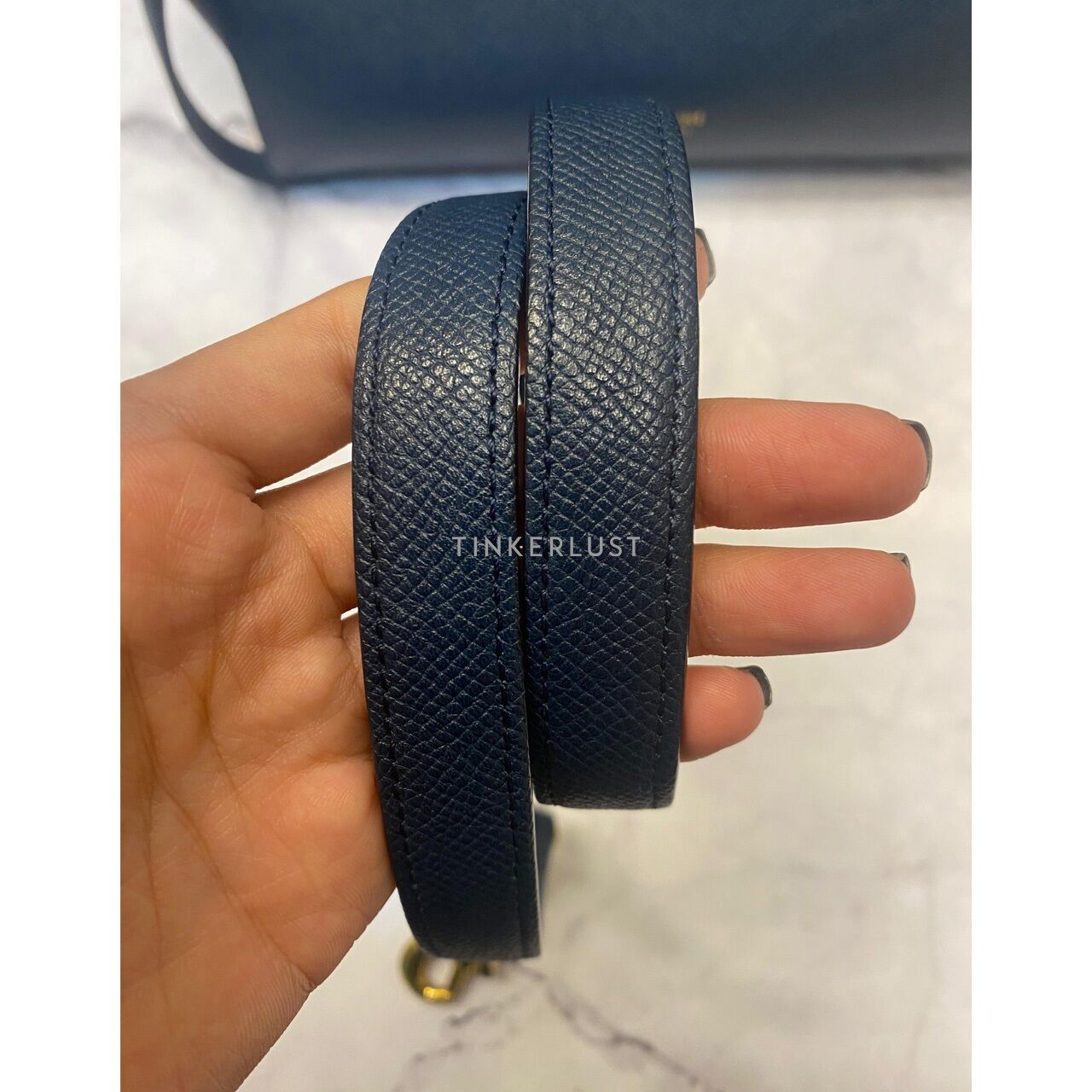 Celine Mini Belt in Blue Steel Grained GHW 2017 Satchel