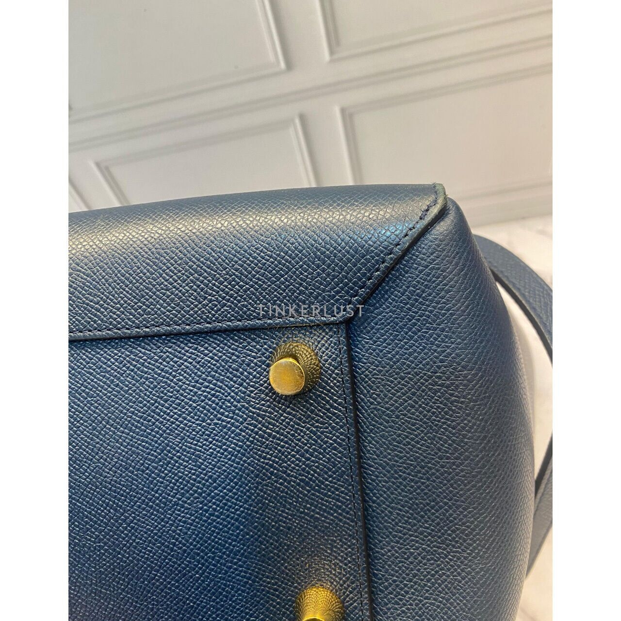 Celine Mini Belt in Blue Steel Grained GHW 2017 Satchel