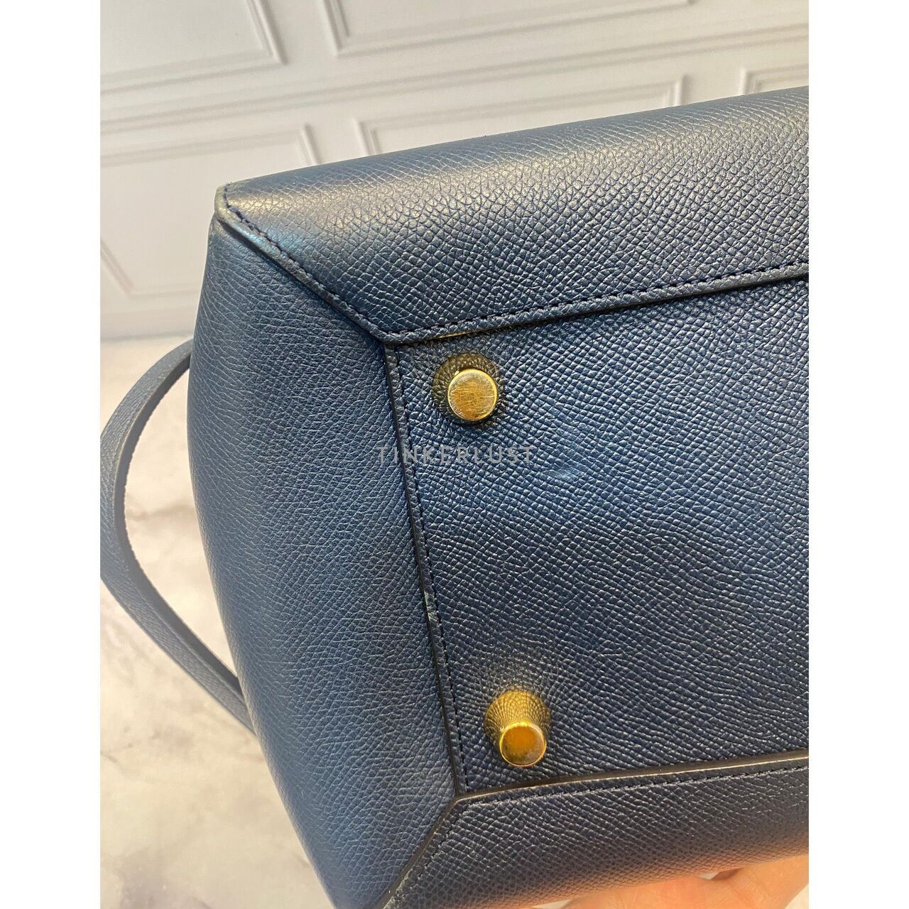 Celine Mini Belt in Blue Steel Grained GHW 2017 Satchel