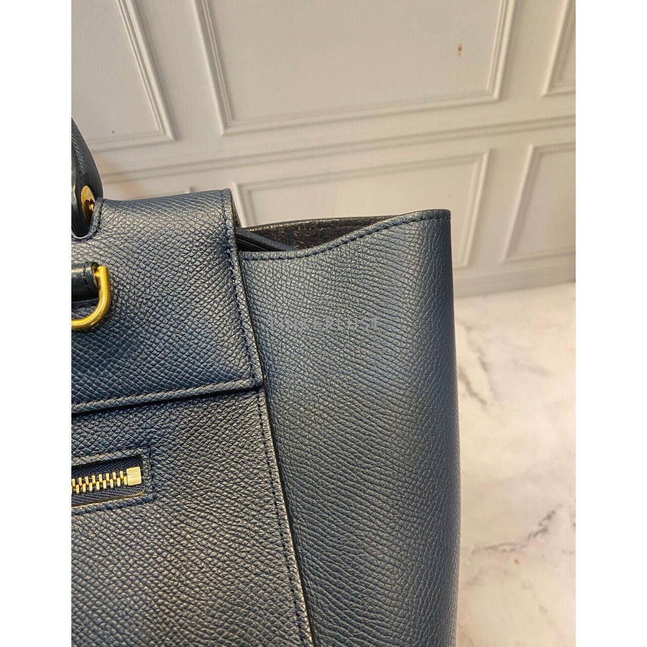 Celine Mini Belt in Blue Steel Grained GHW 2017 Satchel